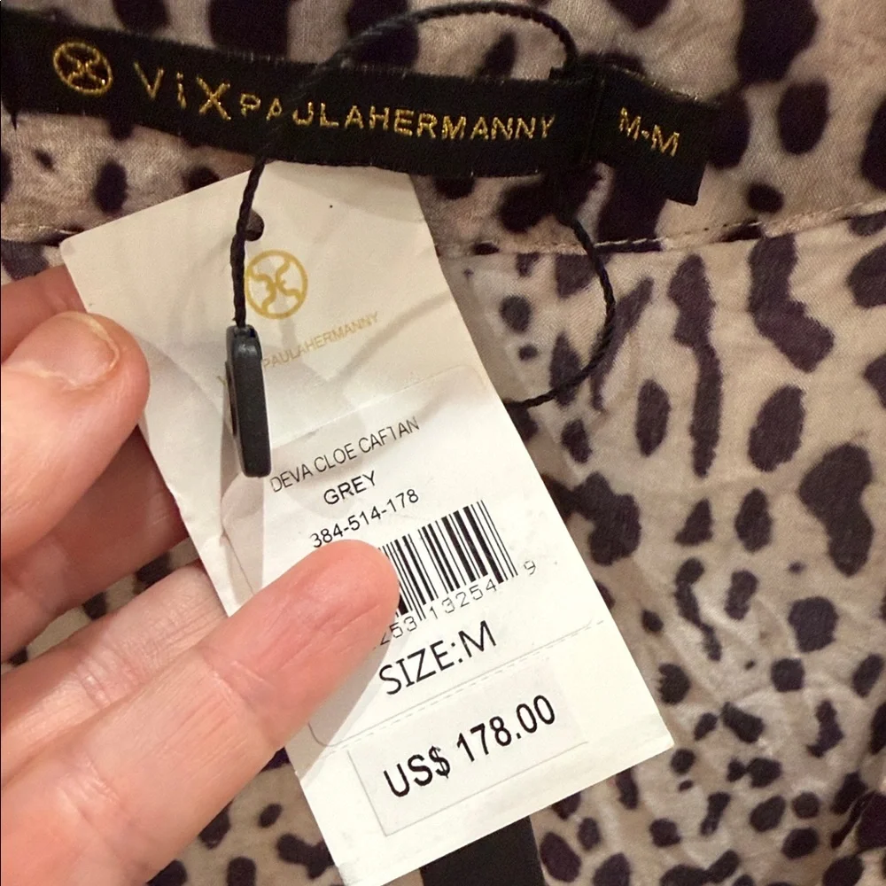 NWT ViX Paula Hermanny Deva Cloe Caftan Cover Up Medium Leopard Animal Print - Picture 2 of 13